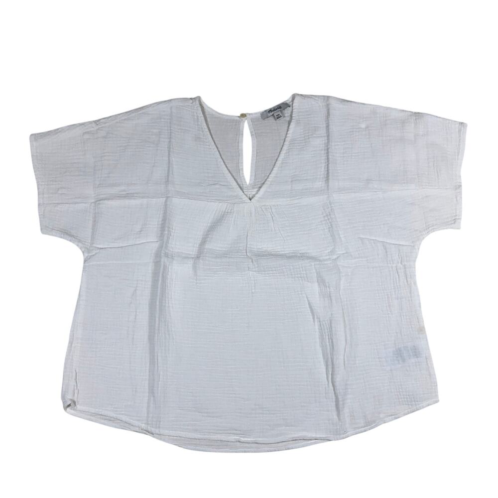 Madewell Womens XXS Oversize Boxy Cotton V-Neck Shirt White MD145 NWT